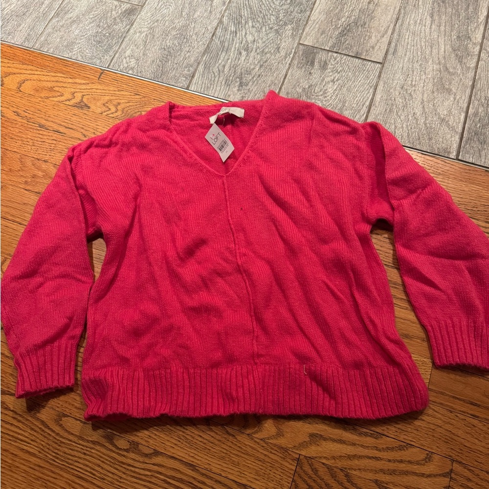 LOFT V-Neck Sweater - Vibrant Pink